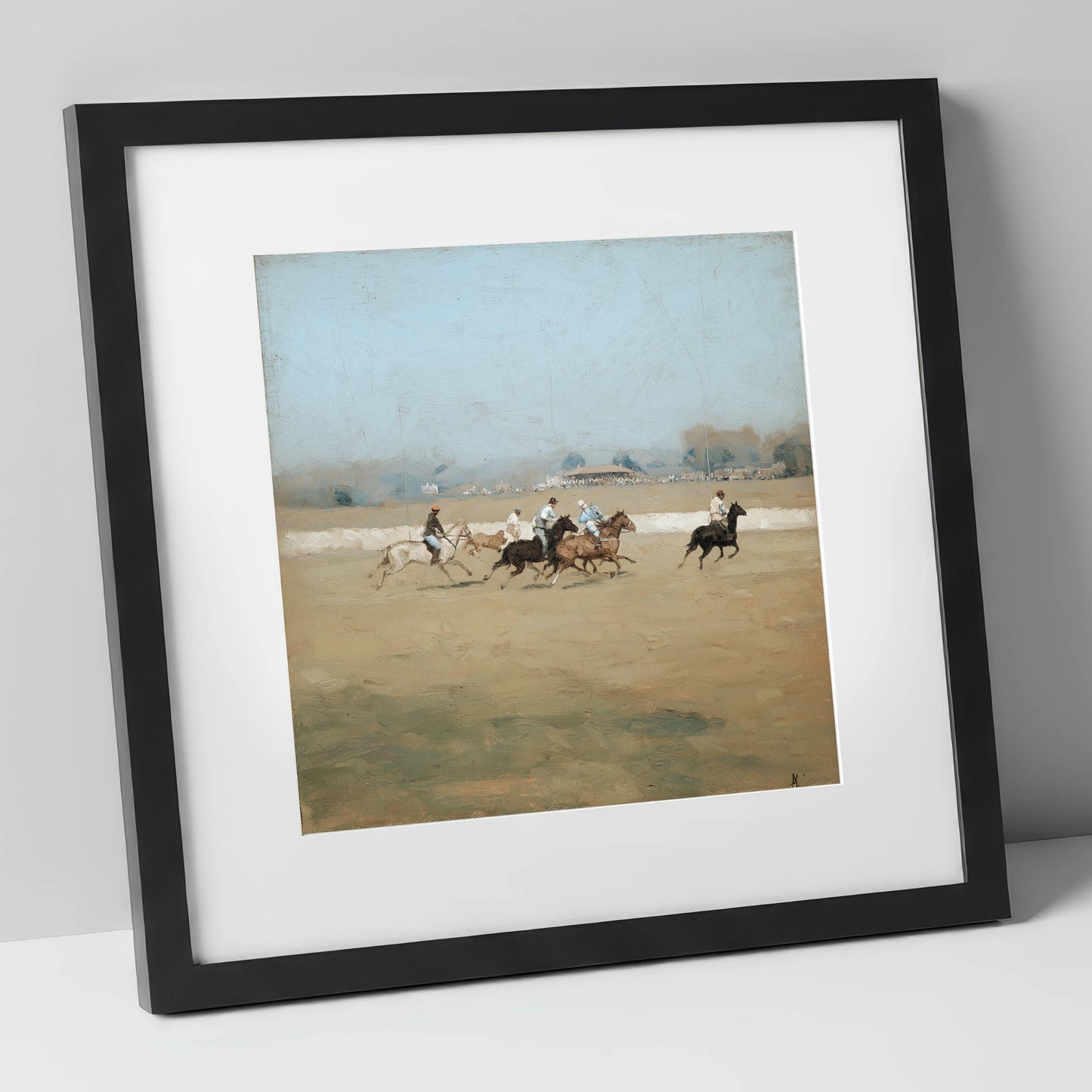 Vintage Polo Charge polo horse art print in black frame