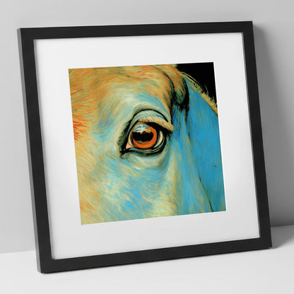 The Azure Gaze horse portrait art print in black frame