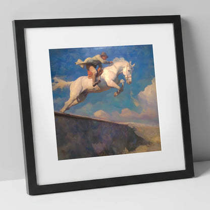 Skyward Bound show jumping horse art print in black frame
