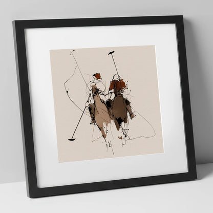 Polo Pursuit polo horse art print in black frame