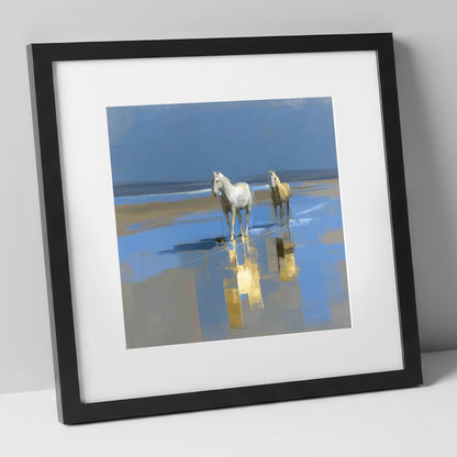 Coastal Reflections horse landscape art print in black frame