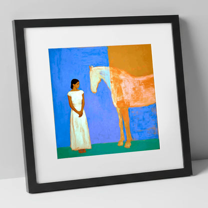 A Silent Understanding horse & rider art print in black frame
