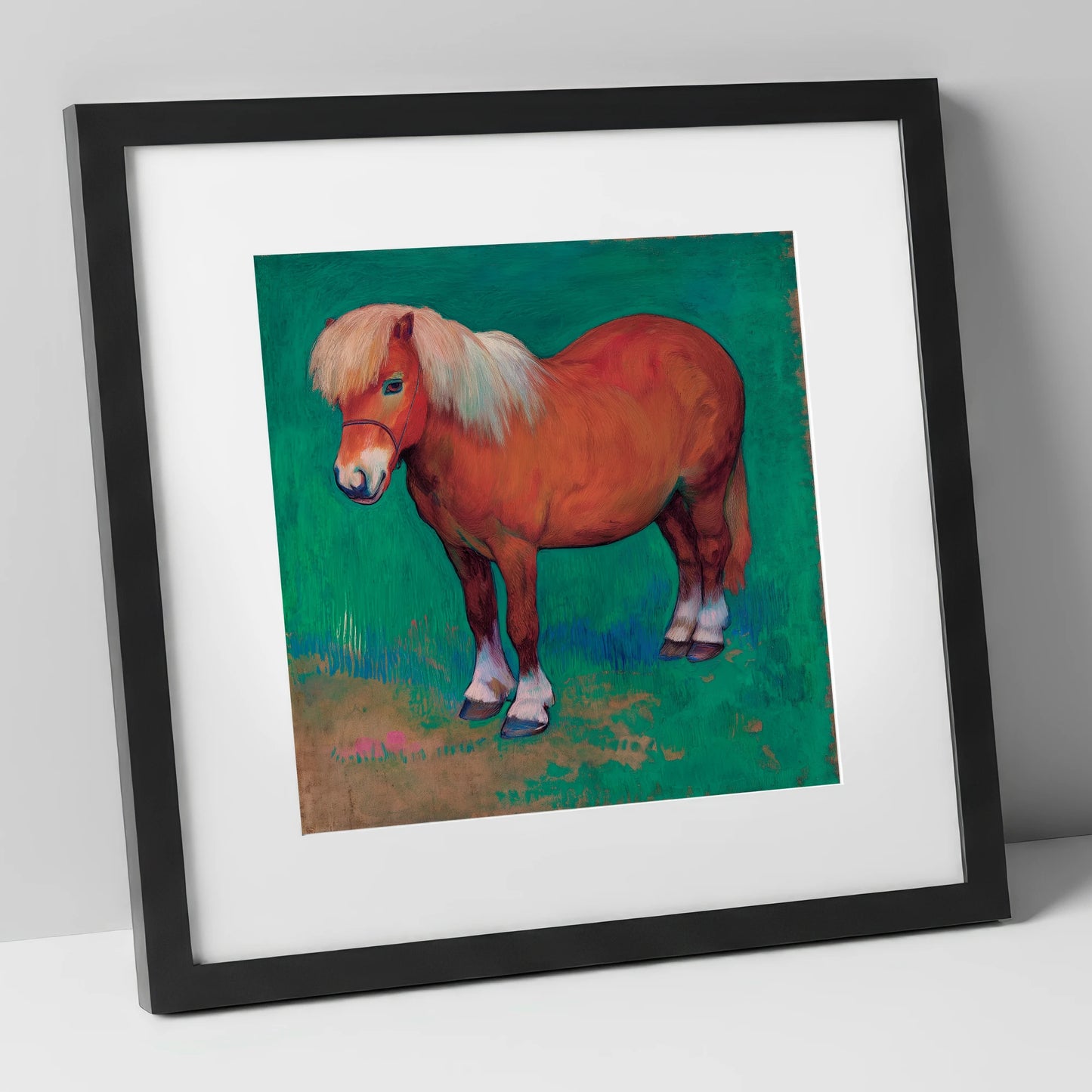 Emerald Chestnut Pony horse breed art print in black frame