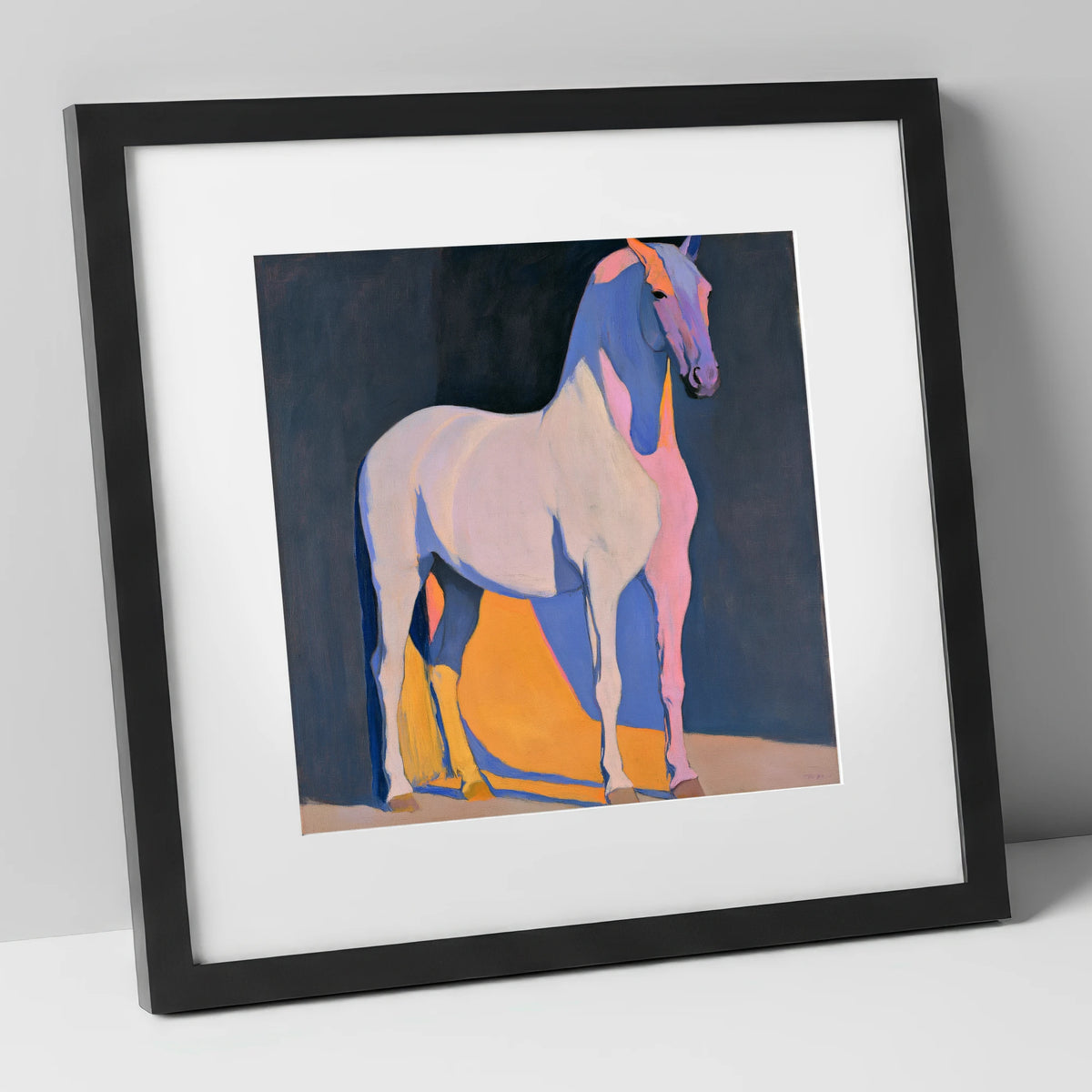 Modern Abstract Painted Grey Horse horse breed art print in black frame