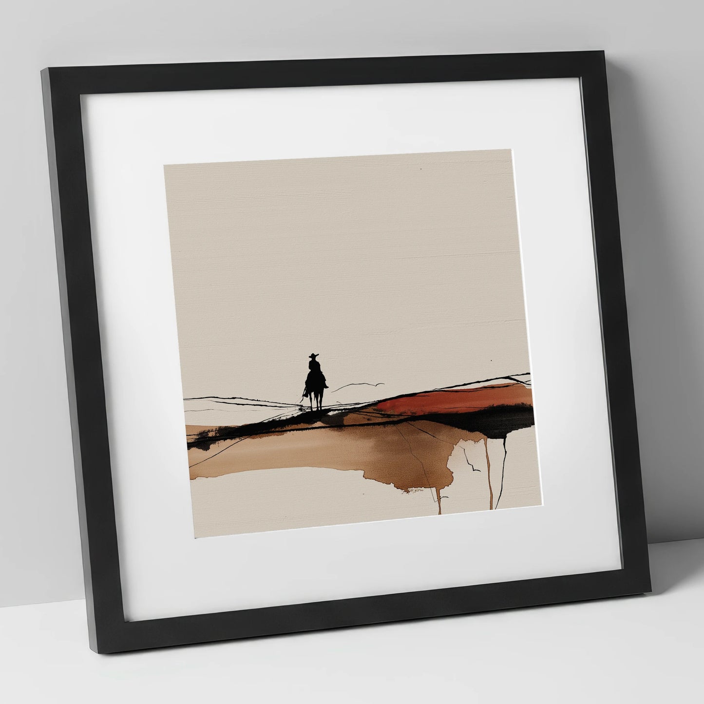 Solitary Western Horizon western horse art print in black frame