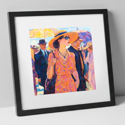 Race Day Glamour racing horse art print in black frame