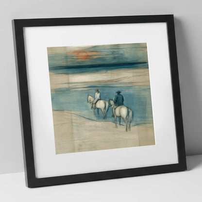 Twilight Shoreline Ride horse landscape art print in black frame