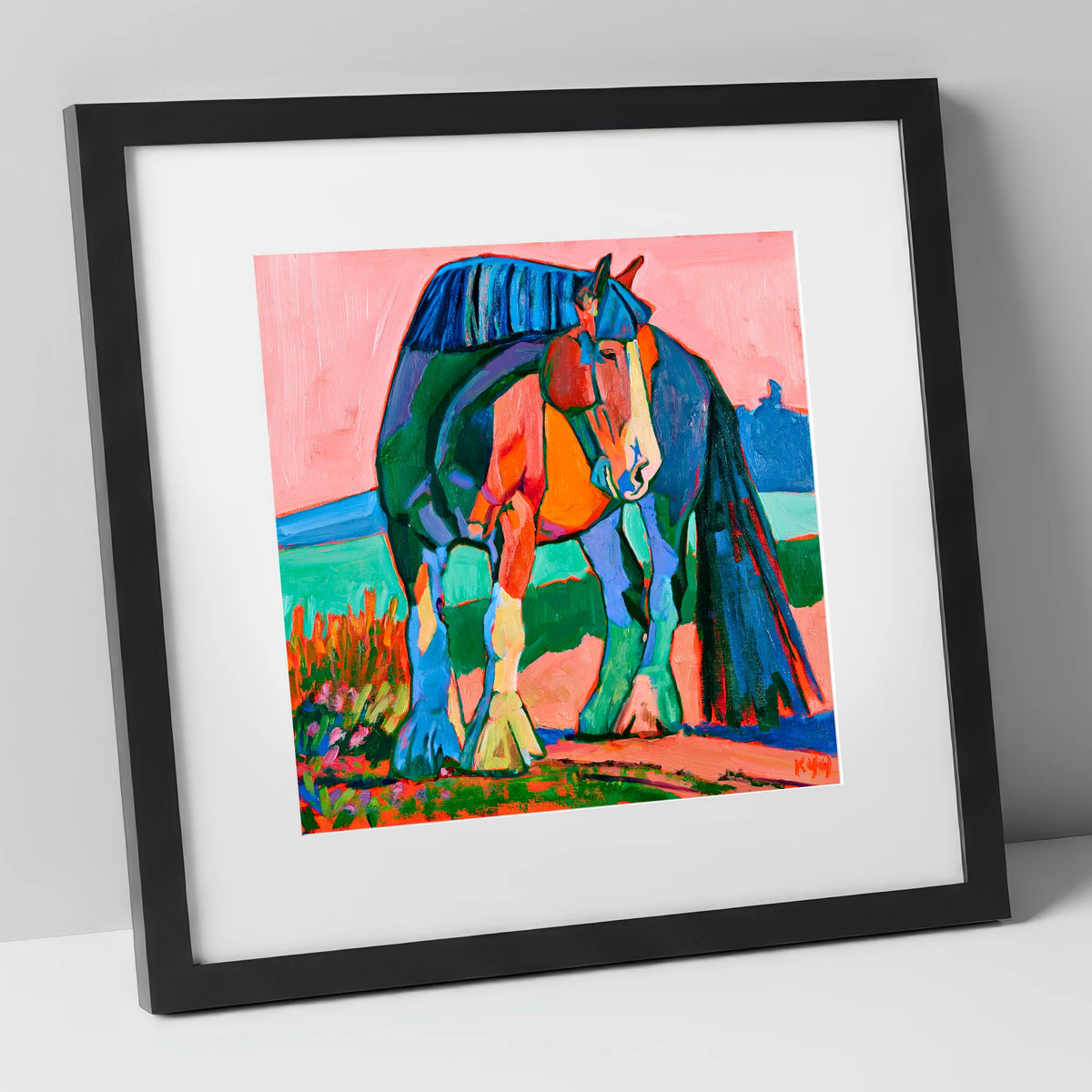 Colourful Shire Horse Portrait horse breed art print in black frame