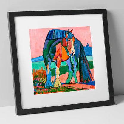 Colourful Shire Horse Portrait horse breed art print in black frame