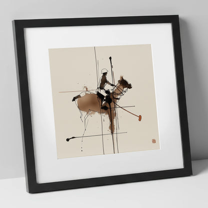 Abstract Polo Strike polo horse art print in black frame