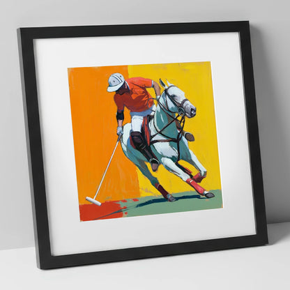 Mid-Swing Momentum polo horse art print in black frame
