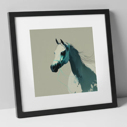 Midnight Teal Arabian horse breed art print in black frame