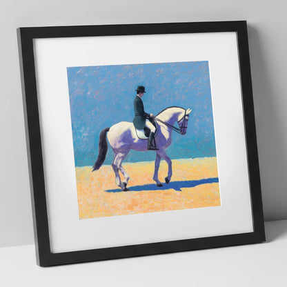 Lavender Shadows Dressage dressage horse art print in black frame