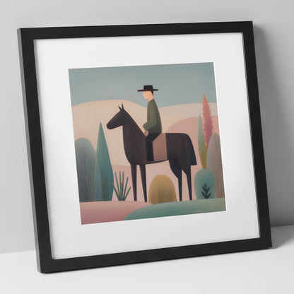 The Quiet Trail western horse art print in black frame