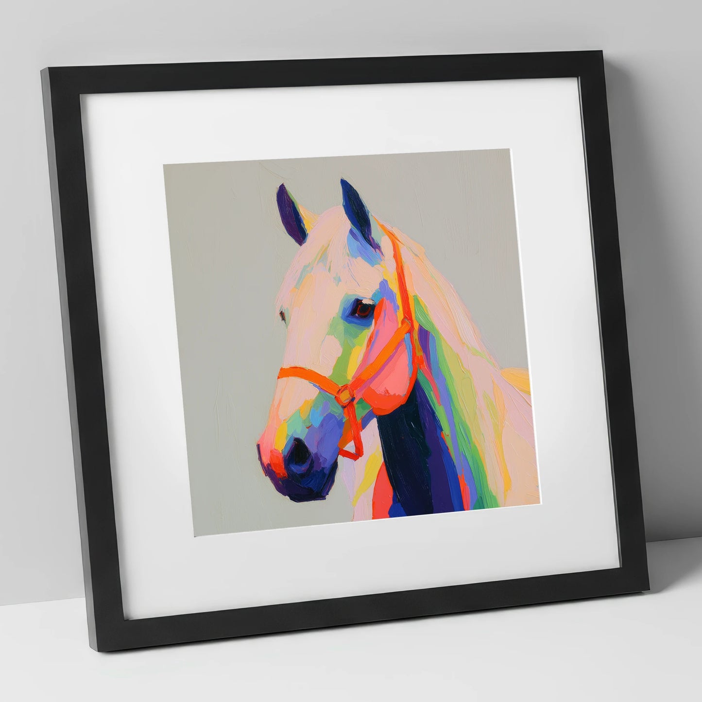 Prismatic Equine Profile horse portrait art print in black frame