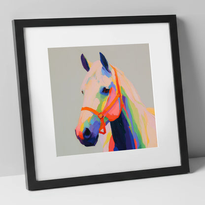 Prismatic Equine Profile horse portrait art print in black frame