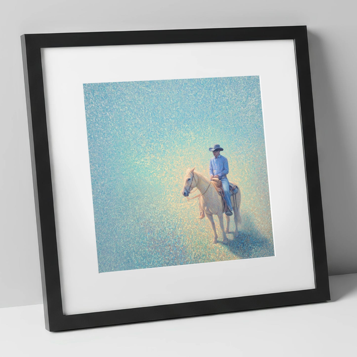 Luminous Solitude western horse art print in black frame