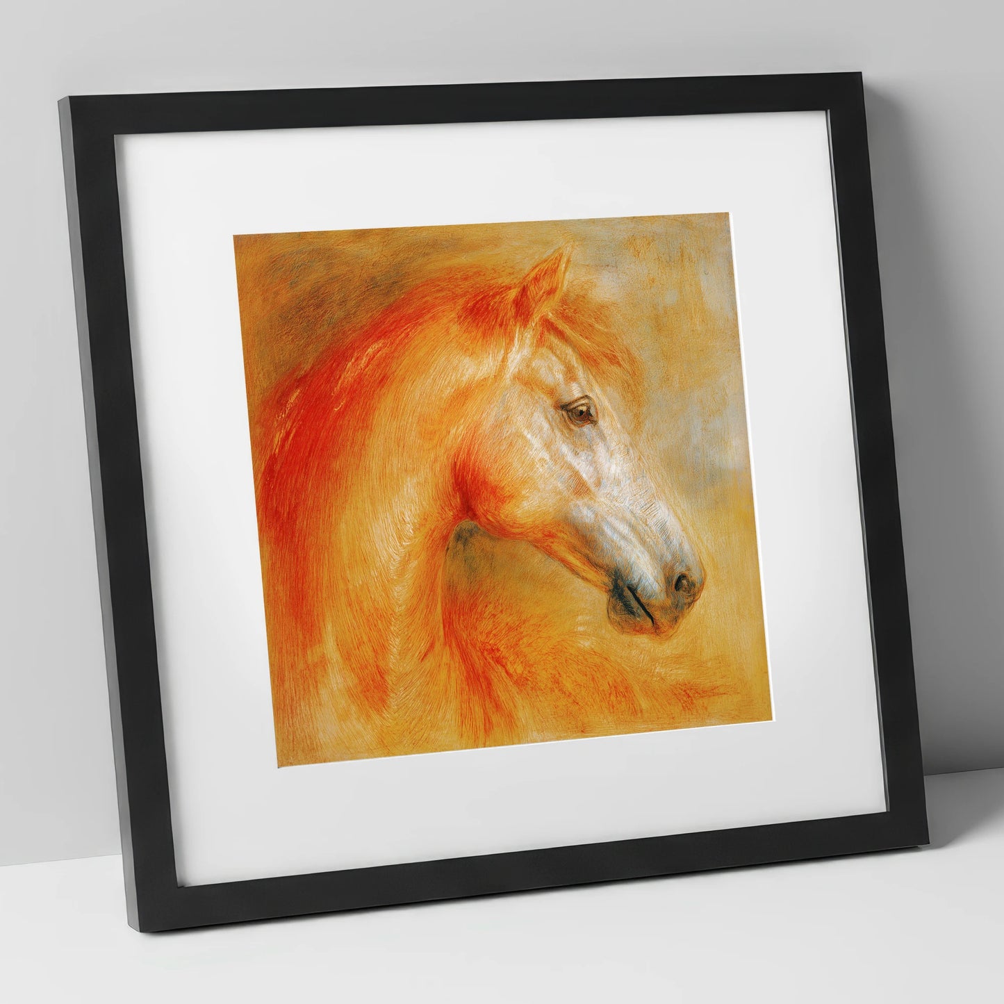 Radiant Equine Profile horse portrait art print in black frame