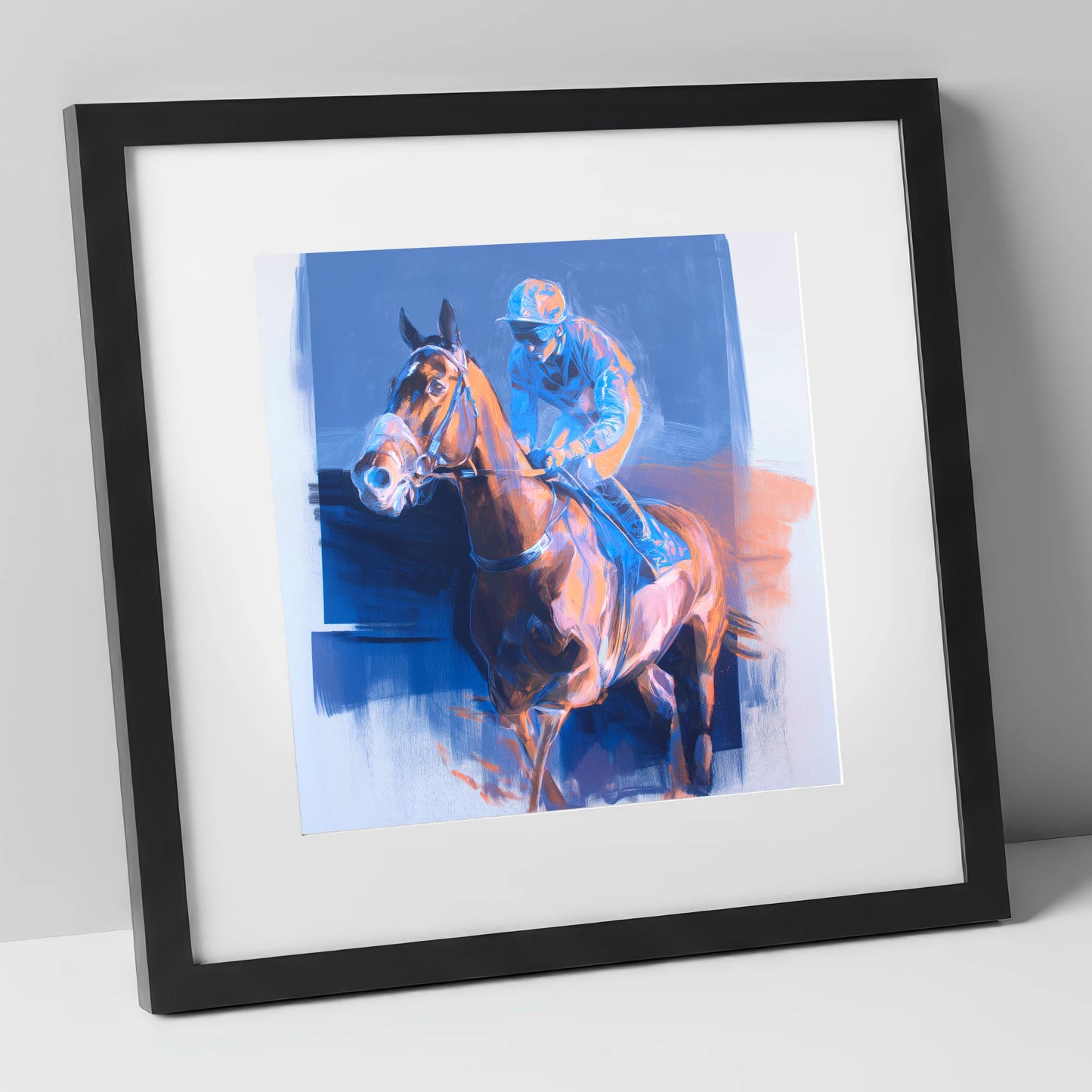 Quiet Anticipation racing horse art print in black frame