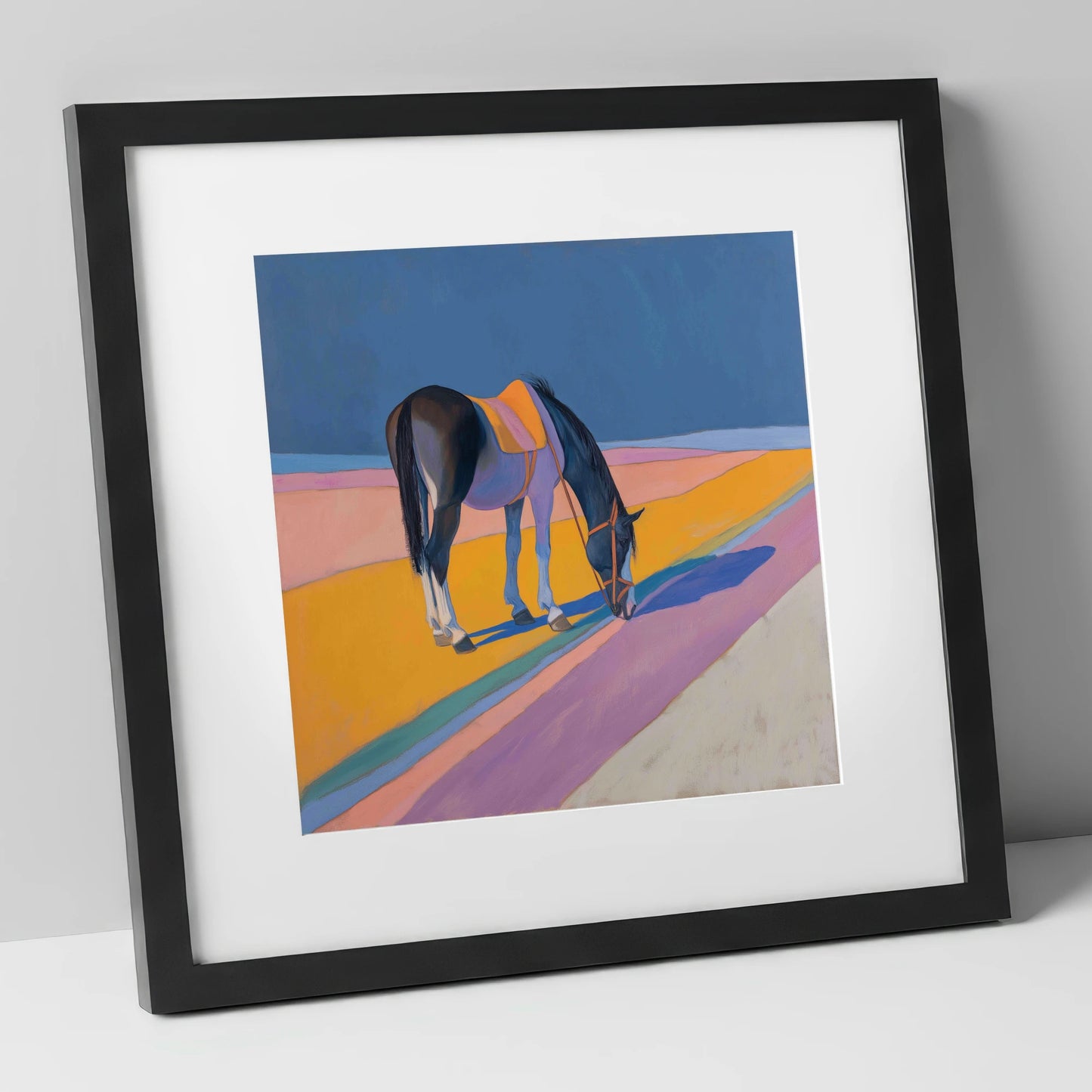 The Golden Hour Grazing working horse art print in black frame