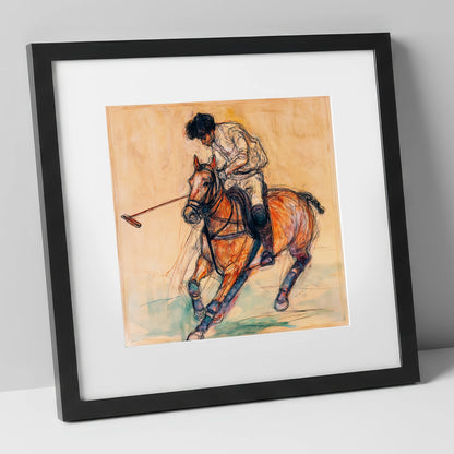 Heat of the Chukka polo horse art print in black frame