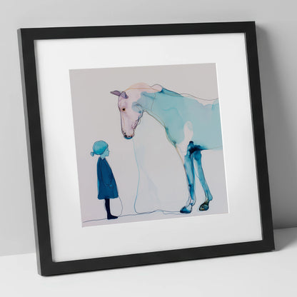 A Quiet Connection horse & rider art print in black frame