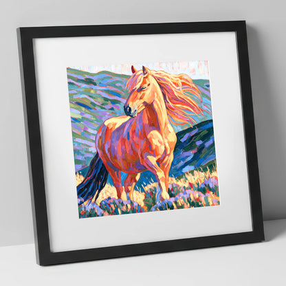 Colourful Golden Horse Portrait horse breed art print in black frame