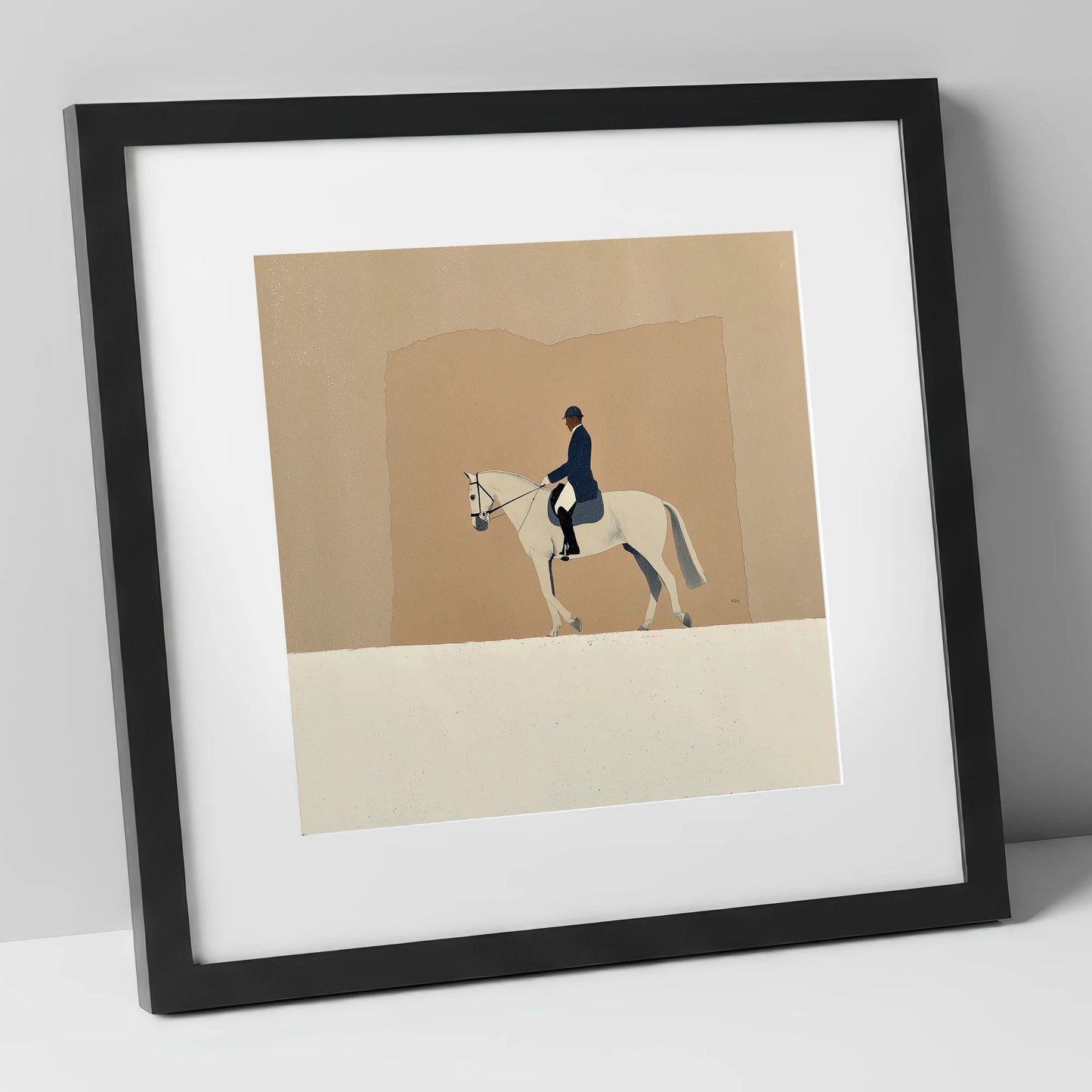 The Collected Grey dressage horse art print in black frame