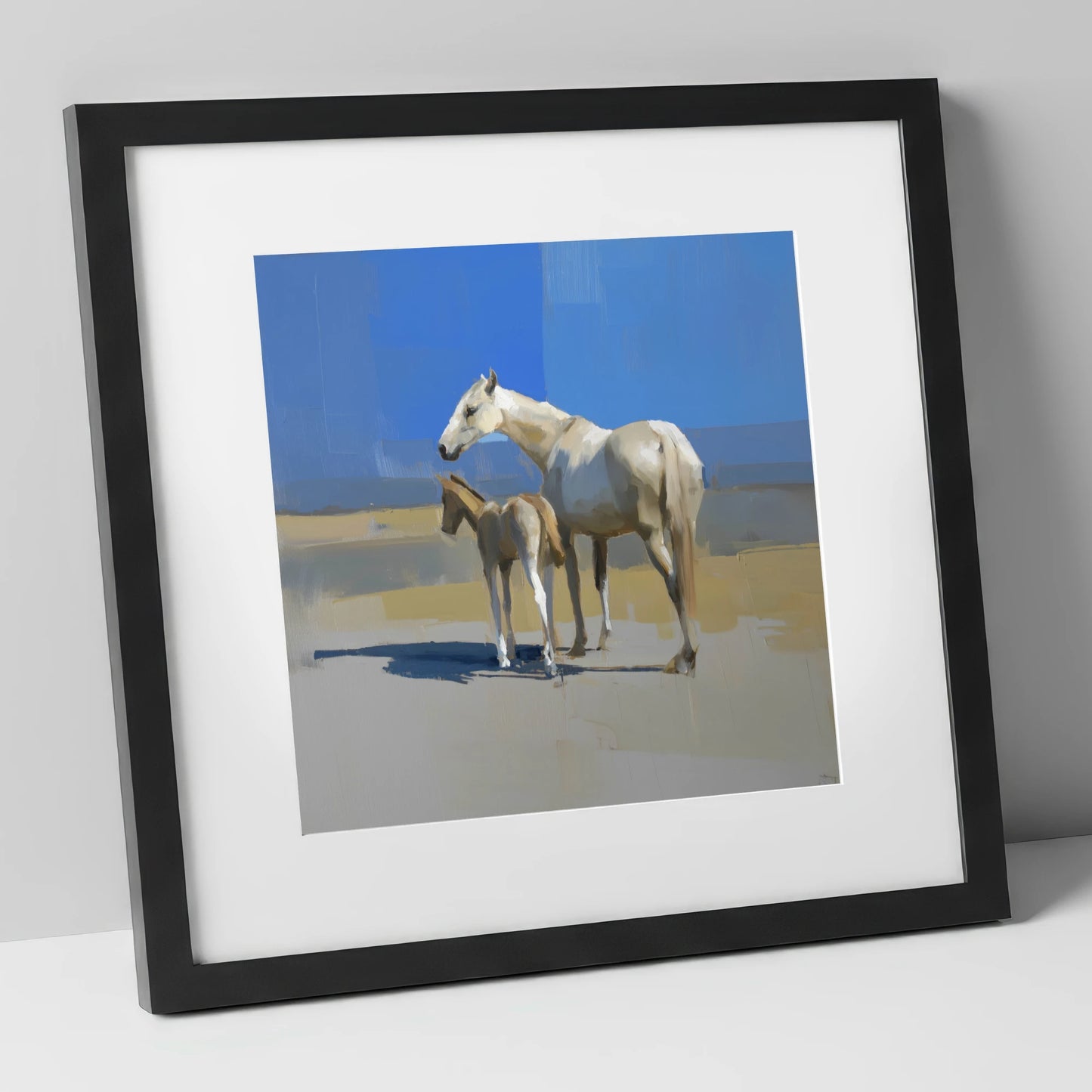 Under the Azure Sky mare & foal art print in black frame