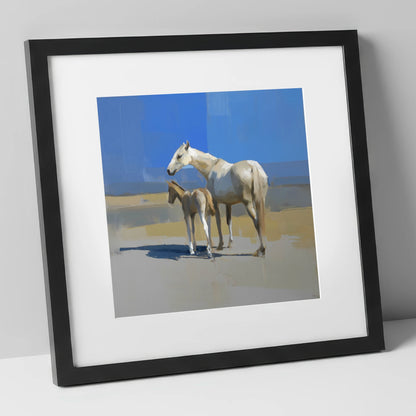 Under the Azure Sky mare & foal art print in black frame