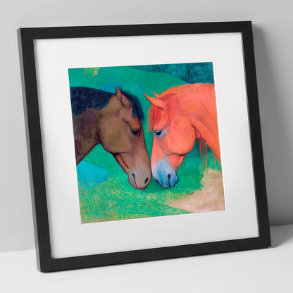 Gentle Companions horse portrait art print in black frame