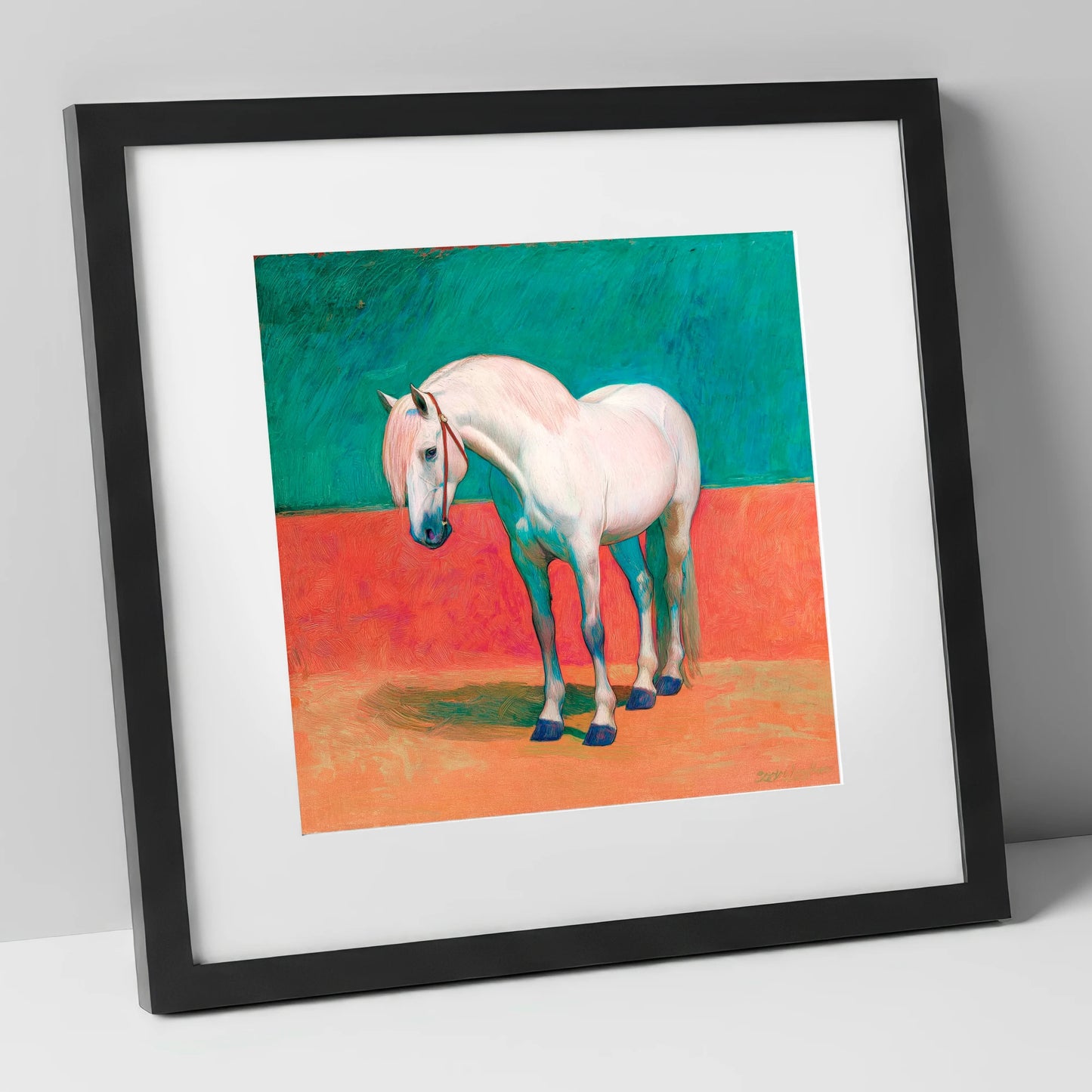 The Painted Grey horse breed art print in black frame