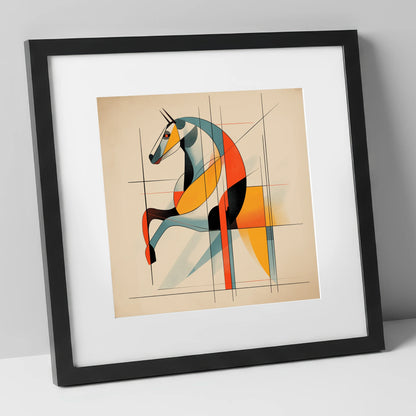 Structural Stride racing horse art print in black frame
