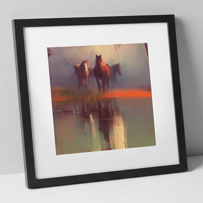 Ember Reflections wild horses art print in black frame