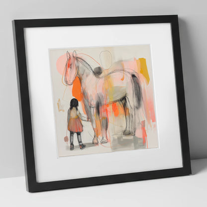 The Gentle Connection horse & rider art print in black frame