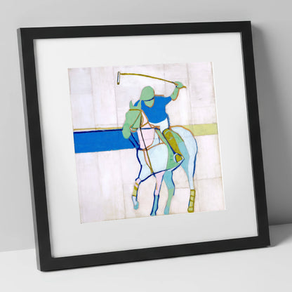 Mid-Swing Momentum polo horse art print in black frame