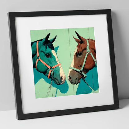 Vivid Companions horse portrait art print in black frame