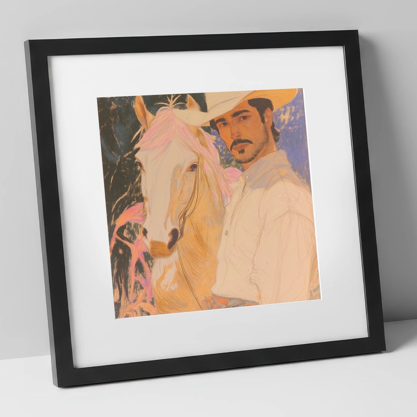 Painted Western Bond western horse art print in black frame