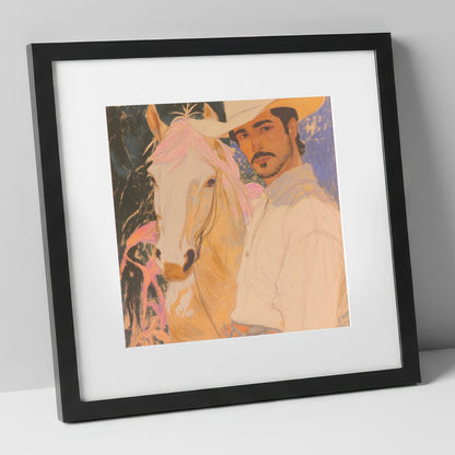 Painted Western Bond western horse art print in black frame