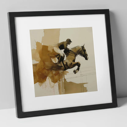 Moment of Suspension show jumping horse art print in black frame