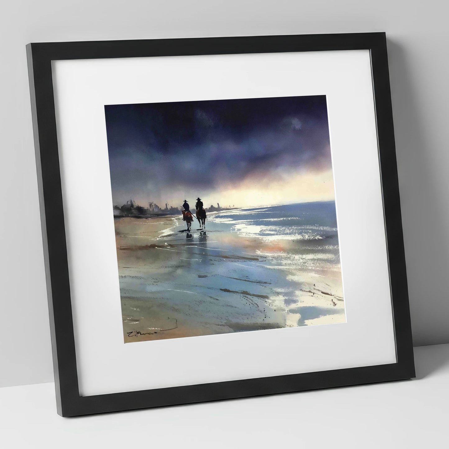 Shadows on the Shore horse landscape art print in black frame