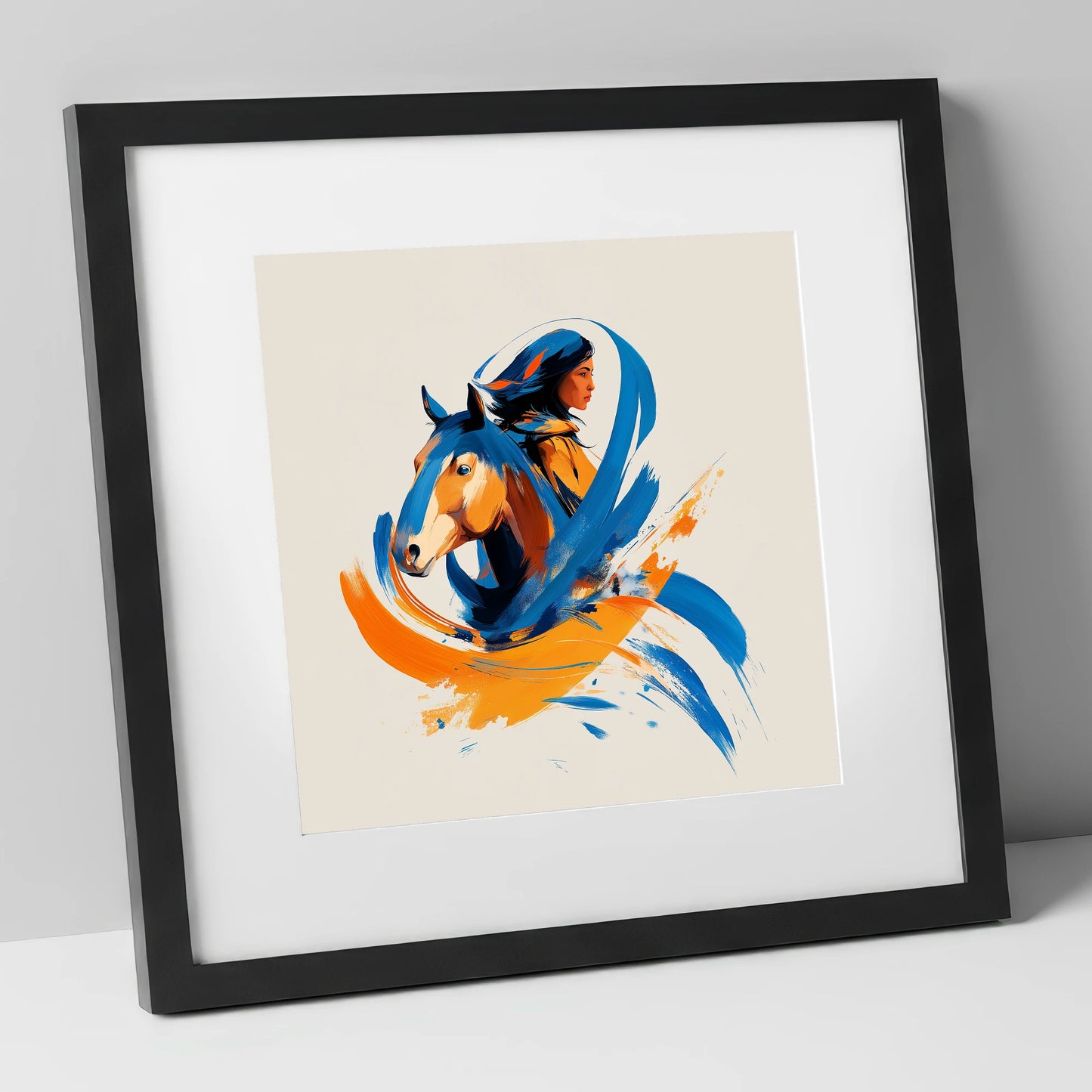 Spirits Entwined horse & rider art print in black frame