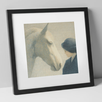 The Quiet Bond horse & rider art print in black frame