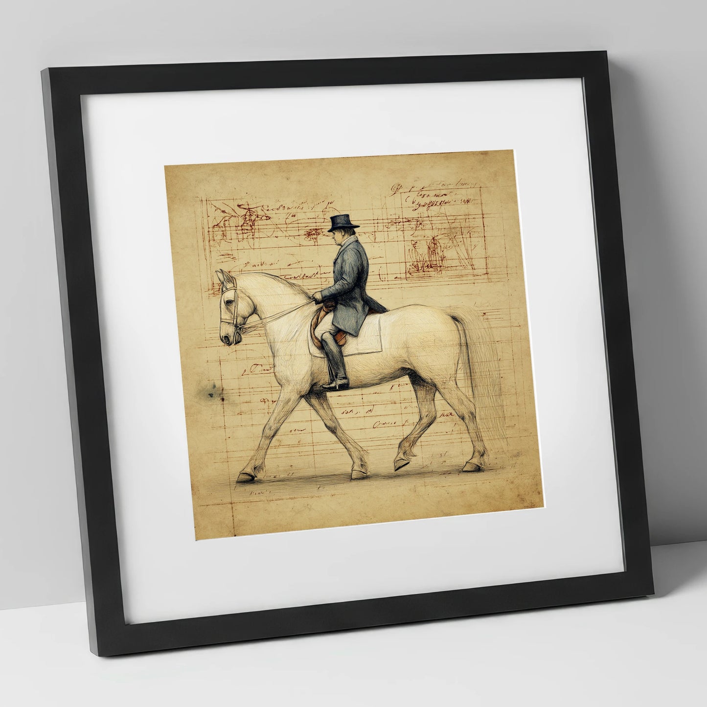 The Master's Study dressage horse art print in black frame