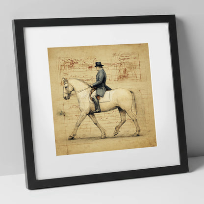 The Master's Study dressage horse art print in black frame
