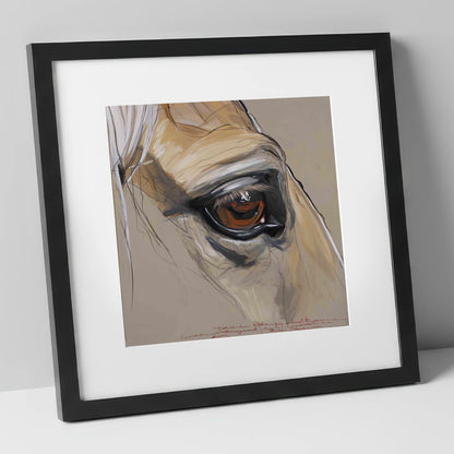A Quiet Connection horse portrait art print in black frame