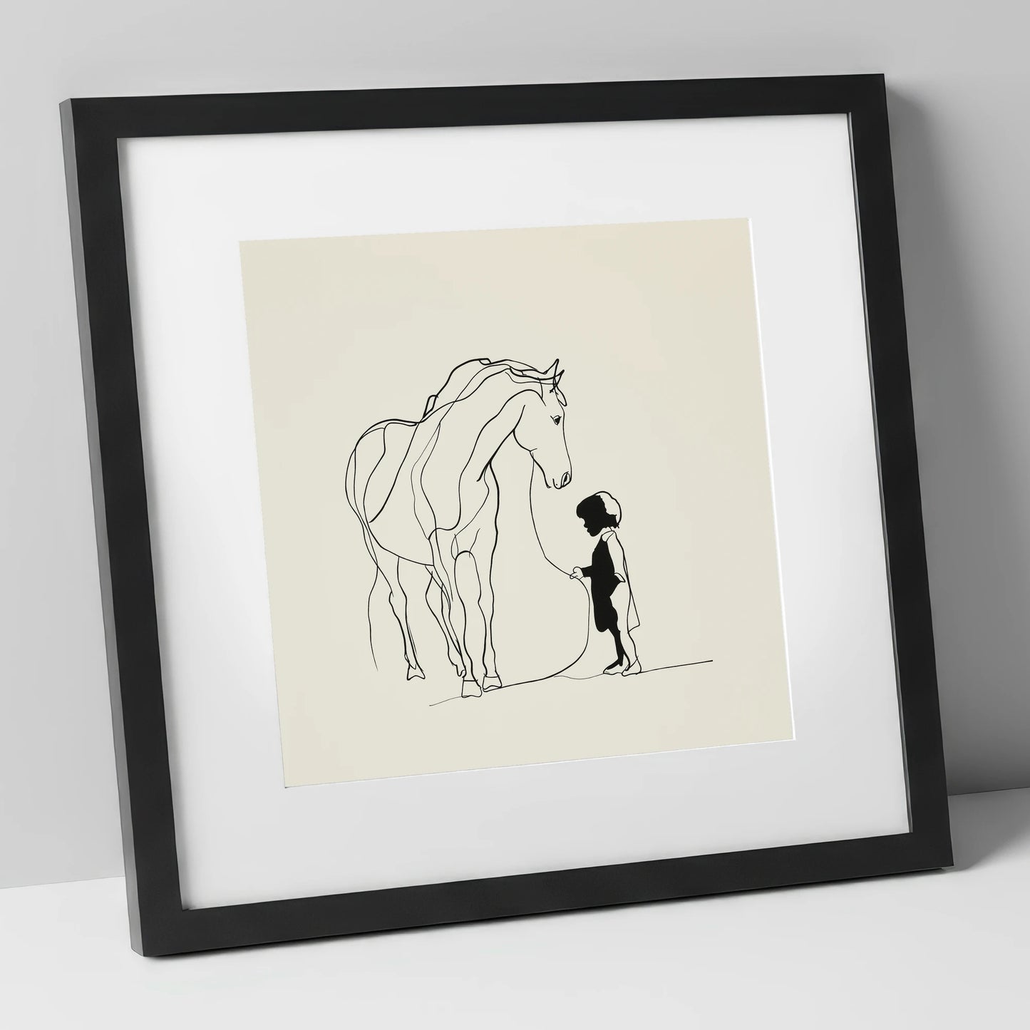 The Quiet Bond horse & rider art print in black frame
