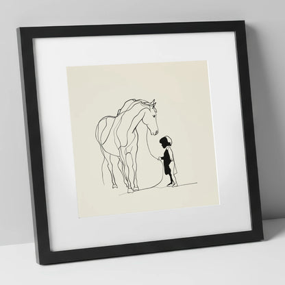 The Quiet Bond horse & rider art print in black frame