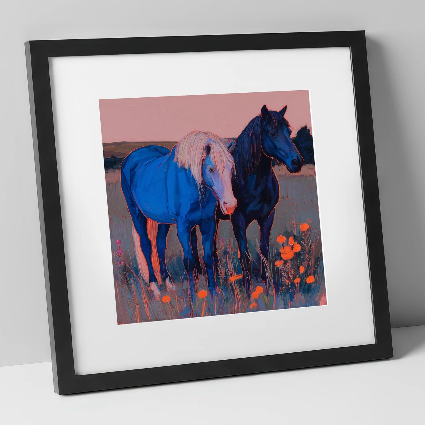 Cobalt Pastures horse landscape art print in black frame