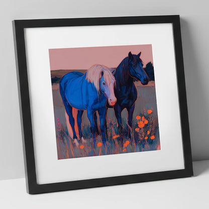 Cobalt Pastures horse landscape art print in black frame
